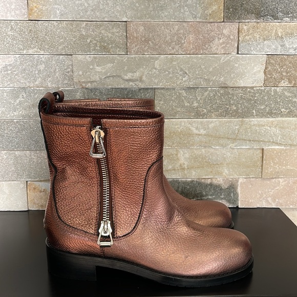 JIMMY CHOO Dondo Rosewood Grainy Calf Leather Biker Boots - Picture 7 of 16